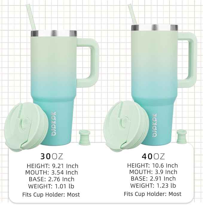 BJPKPK 40 oz Insulated Tumbler With Lid And Straw Stainless Steel Tumblers Cup With Handle For Women And Men,Mint
