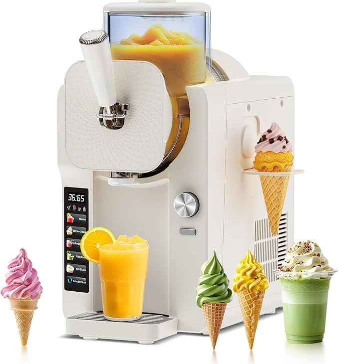 Ice Cream Maker, Slushie Machine for Home, Slushy Machine 70 oz Margarita Machine with 6 Preset Programs for Ice Cream, Milkshake, Cocktail, Frappés, 9-level Adjustable Thickness, White