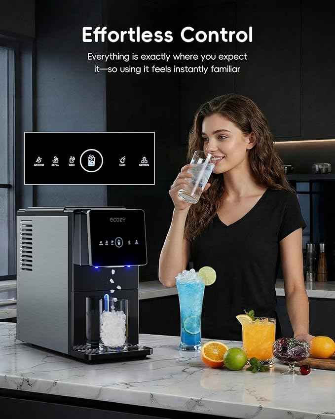 ecozy Nugget Ice Makers Dispenser 40 lbs Per Day Pebble Sonic Ice Machine Countertop, Touch-Free Ice, Self-Cleaning, Mistalo Drop Slim for Home Kitchen Office