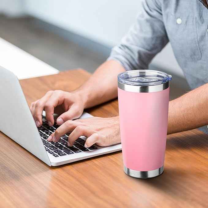 20oz Tumbler with Straw and Brush, Stainless Steel Vacuum Insulated tumbler, Double Wall Insulated Coffee Tumbler for Outdoor, Home, Travel,Office (Light Pink,1pcs)