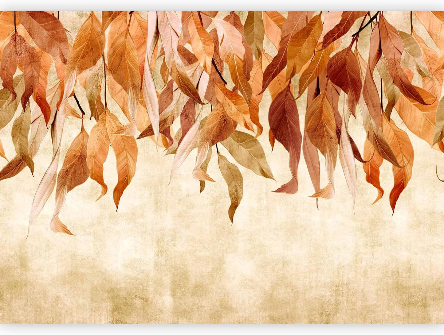 artgeist Wall Mural Hanging Leaves 197x138 in - Non-Woven Wallpaper Fleece Wall Decor Photo Print Picture Image Design Nature Botanical Concrete Orange Beige b-C-10146-a-c