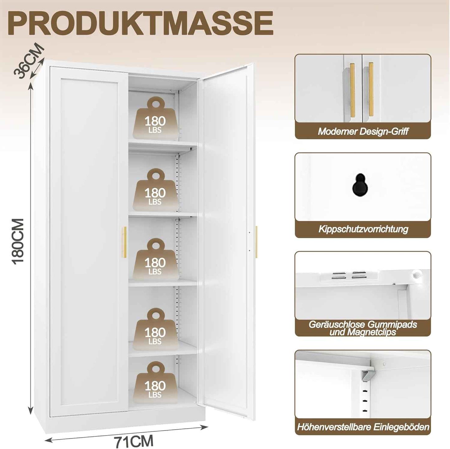 71" Tall Kitchen Pantry Cabinet, White Metal Kitchen Pantry Storage Cabinet with Doors and 4 Adjustable Shelves, Freestanding Pantry Cupboard for Living, Dining Room, Kitchen