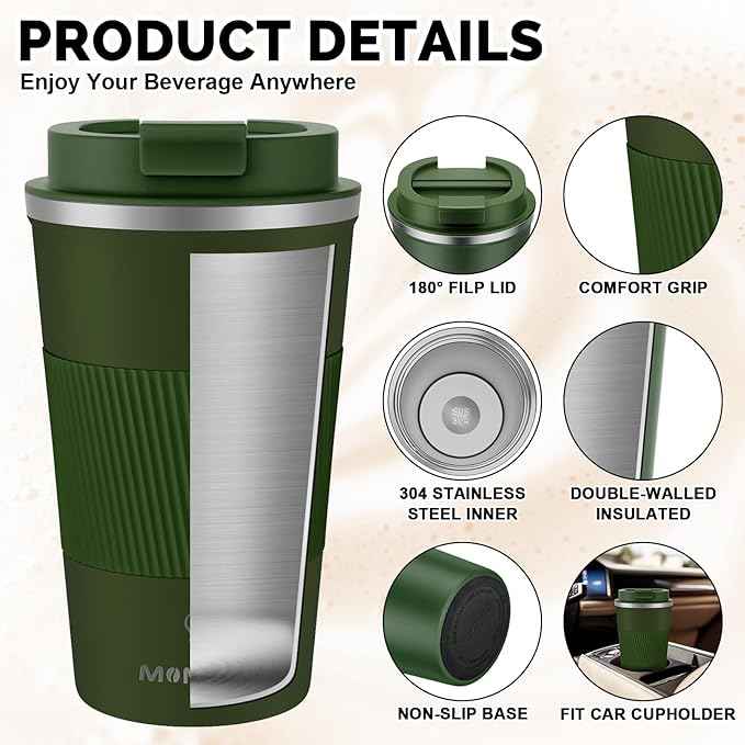 MOMSIV 17oz Travel Mug, Insulated Coffee Cup with Leakproof Lid, Vacuum Stainless Steel Double Walled Reusable Tumbler for Hot and Cold Water Coffee and Tea In Travel and Car