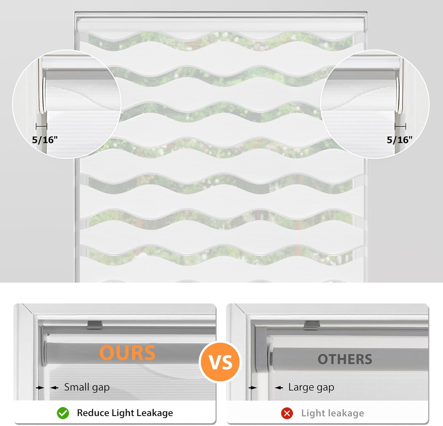 LazBlinds No Drill Cordless Zebra Blinds for Indoor Windows, Dual Layer Light Control Roller Shades for Day and Night, Light Filtering Sheer Shades for Home, 23" W x 48" H, White