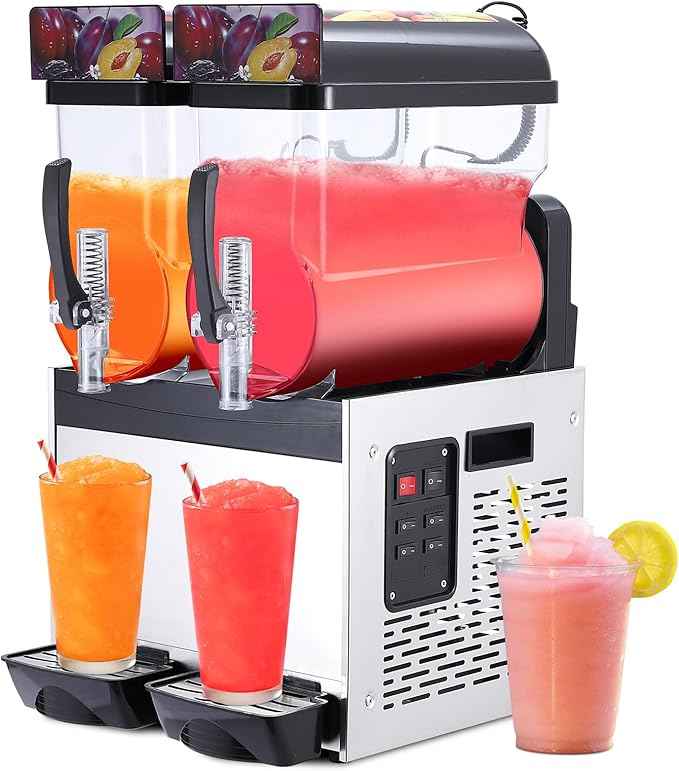 GarveeTech Black 15 L*2 700W Commercial Slushy Machine - Self-Cleaning Stainless Steel Frozen Drink Margarita Ice Cream Maker for Snow Melts, Cocktails - Ideal for Homes, Coffee Shops,and Restaurants