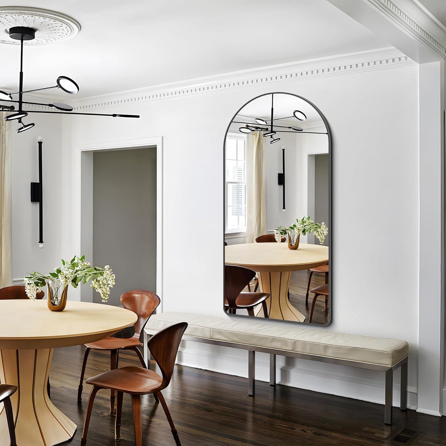 Arched Bathroom Mirror, 55"x30" Black Arched Mirror for Bathroom, Wall Mounted Mirror, Black Vanity Wall Mirror Metal Frame for Bedroom, Entryway, Living Room, Vertically Hanging