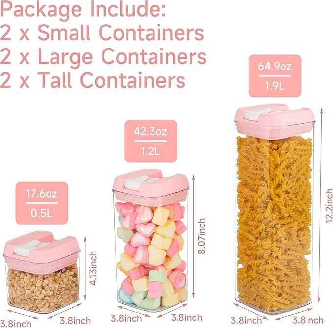 U-QE Airtight Food Storage Containers -6 Piece BPA Free Clear Plastic Airtight Containers with Easy Lock Lids for Kitchen Pantry Organization and Storage - Sugar, Flour, Cereal, Labels & Marker