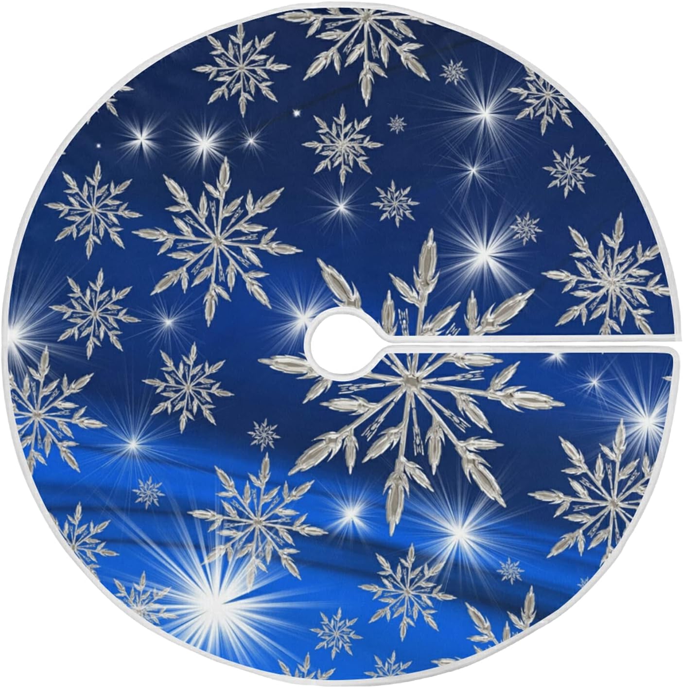 Christmas Blue Snowflakes Background Tree Skirt, Seasonal Tree Mat Holiday Party Supplies Ornaments Indoor Outdoor Decorations for Tabletop Trees 35.4 Inches