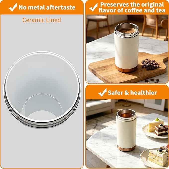26oz Ceramic Coated Water Bottle, 3-Way Drinking (Straw/Sip/Wide Mouth), 6H Hot & Cold Insulated Water Bottle Leakproof Travel Cup with Handle - Off White