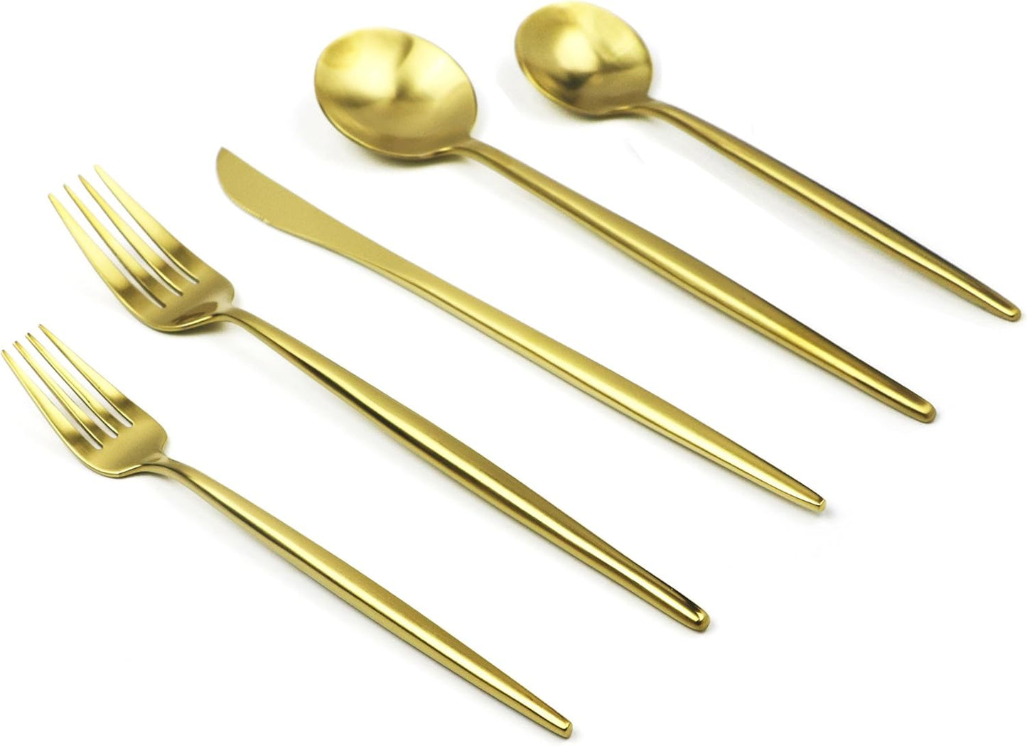 5-Pieces Luxury Gold 18/10 Stainless Steel Flatware Set, Matte Finish, Service for 1