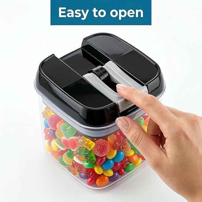 OMIO Airtight Kitchen Storage Containers (6-Pack) - Easy-Grip Pull Tab Lids, BPA-Free Plastic Canisters for Pantry, Countertop, Fridge – Organize Cereal, Grains, Flour, Sugar, Snacks & Candy