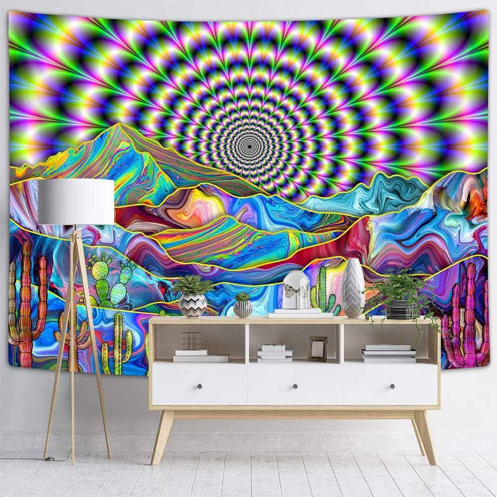 DYNH Psychedelic Mountain Cactus Tapestry - Trippy Mystic Surreal Abstract Colorful Landscape - Hippie Boho Wall Hanging for Bedroom Dorm,60X40IN