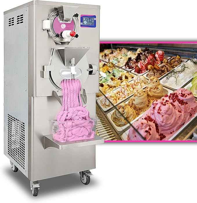 Kolice Commercial 220V Hard Ice Cream Machine, Italian Water Ice Cream Machine with Pasteurizer, Pasterizer with Freezing, Heating, Pasterized and Cooling Function,Output 9-11 Gal per Hour
