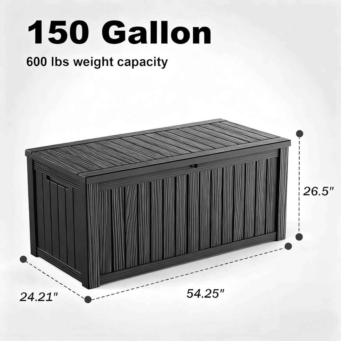150 Gallon Large Outdoor Storage Box Waterproof, UV Resistant Resin Deck Box with Hydraulic Rod & Lockable Latch for Patio Furniture, Outside Storage Box for Garden Tools, Patio Cushions, Black