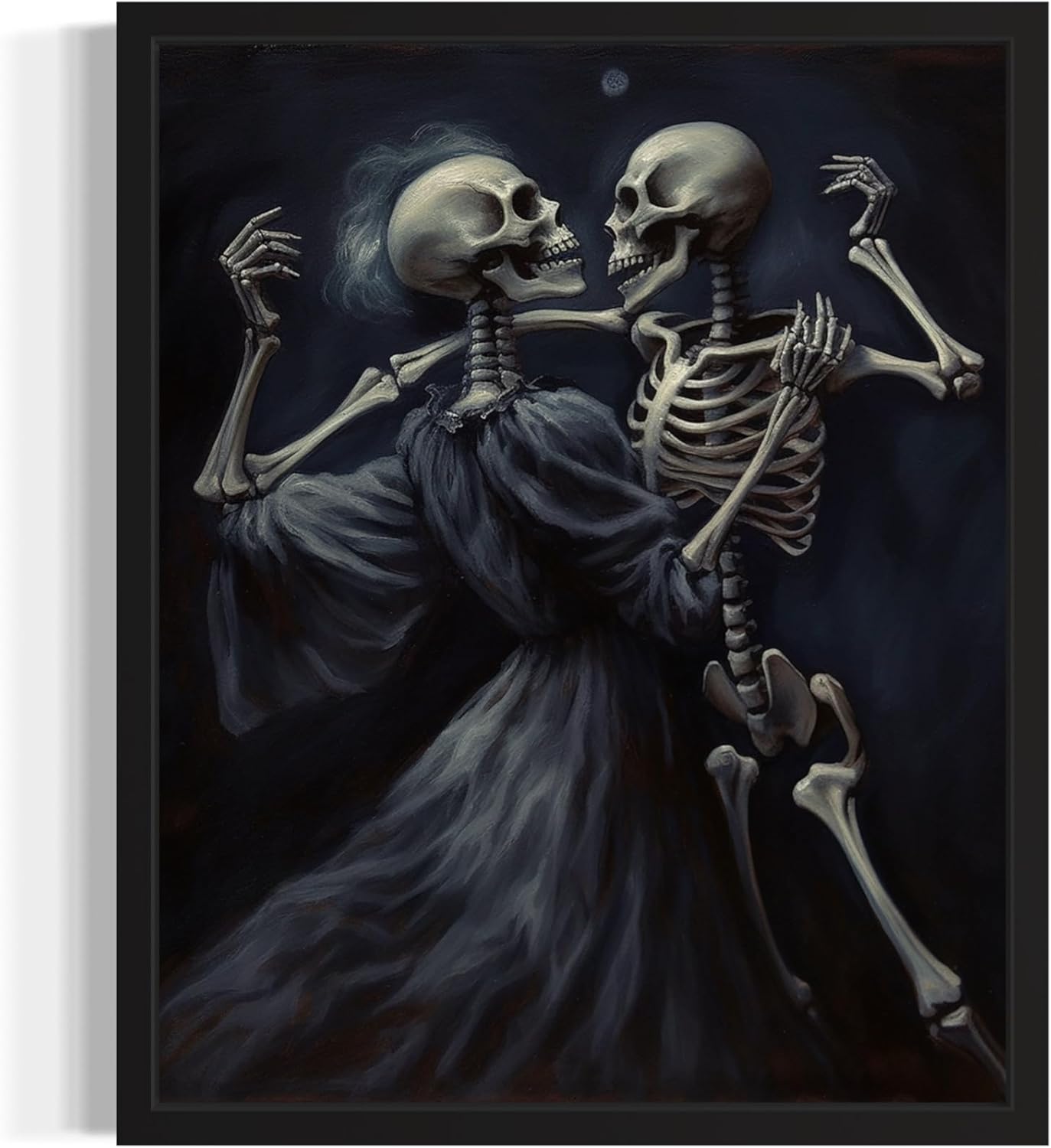 Dancing Skeleton Poster Art Print, Halloween Scary Vintage Wall Art Academia Spooky Painting Decoration for Horror Prints, Gothic Posters Bedroom Decor 89 (Dancing Skeleton, 16 x 20 inches, Black Frame)