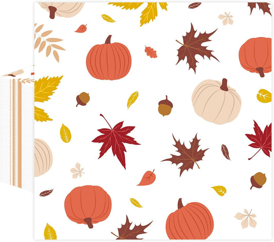 50 Pcs Fall Napkins 5 x 5 inch, 3 Ply Pumpkin Maple Leaves Paper Napkins Disposable Holiday Cocktail Napkins for Dinner Bathroom Autumn Thanksgiving Party Decorations (Fall)