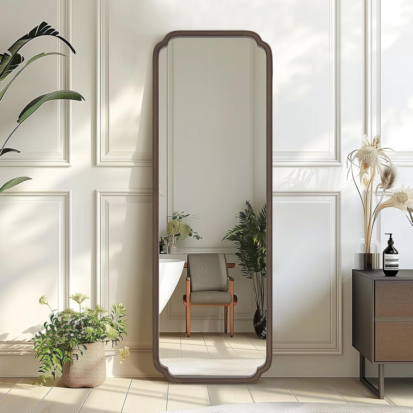 WallBeyond Full Length Mirror Wall Mounted 65"x22", Rustic Wooden Frame Floor Mirror, Large Full Body Mirror for Bedroom, Leaning or Hanging Against Wall (Walnut Solid Wood)