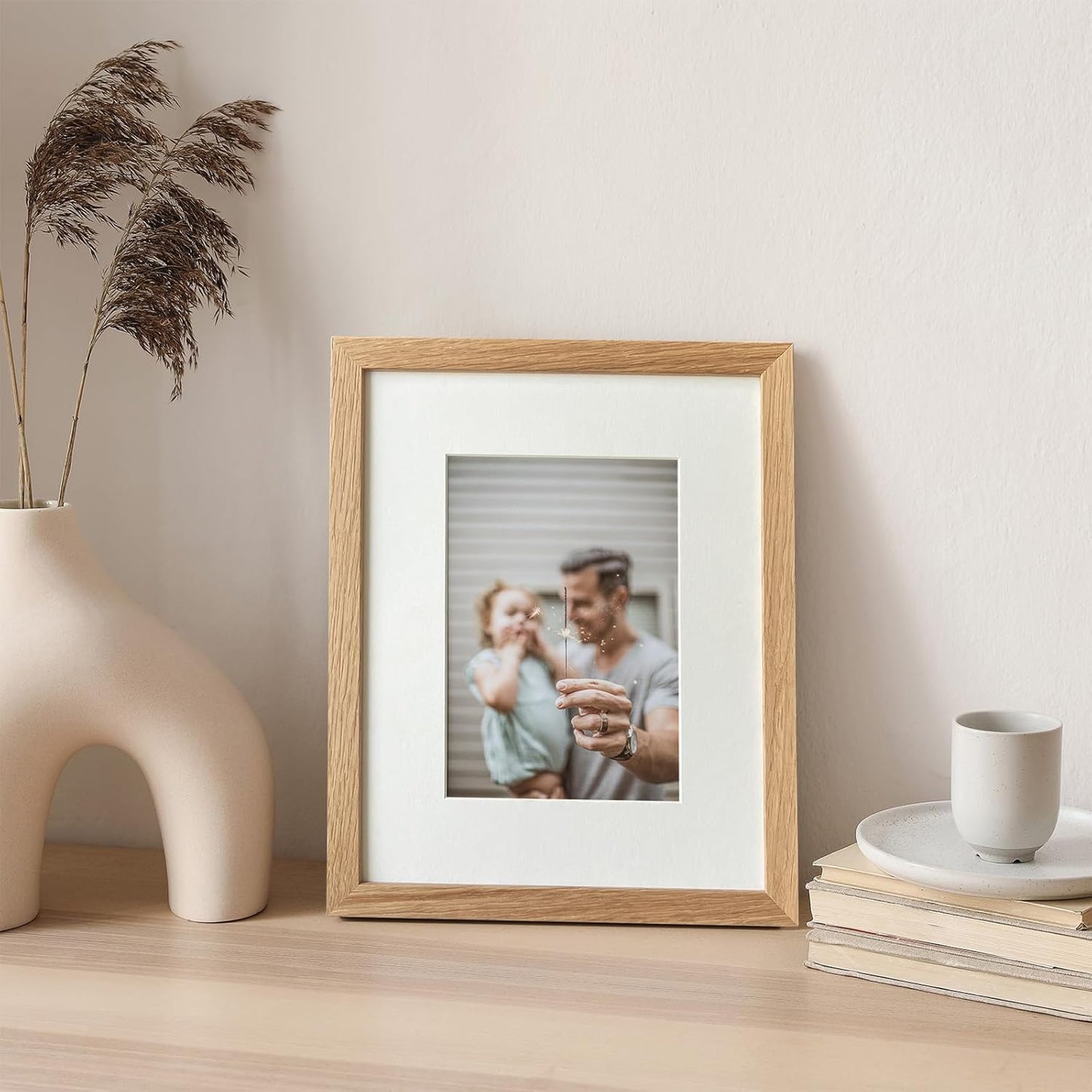 8x10 Picture Frame, Solid Oak Wood 8x10 Photo Frame with Mat to 5x7, 10x8 Picture Frames for Wall and Tabletop Display, Natural Oak 8 x 10 Frame, Set of 1