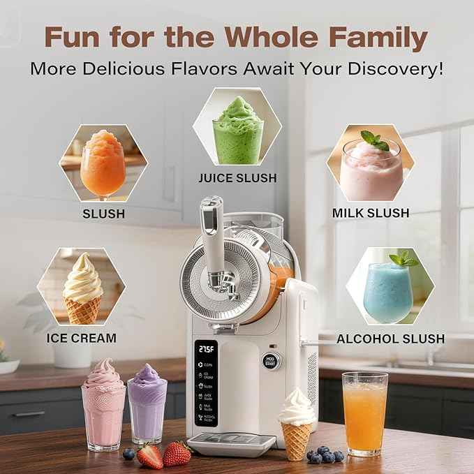 SYINTAO Slushie Machine No Ice Needed, 2-in-1 Frozen Drink & Soft Serve Ice Cream Maker, 75oz Self-Chilling Slushy Maker with 5 Presets, LED Display & Auto Clean for Home & Party (White)
