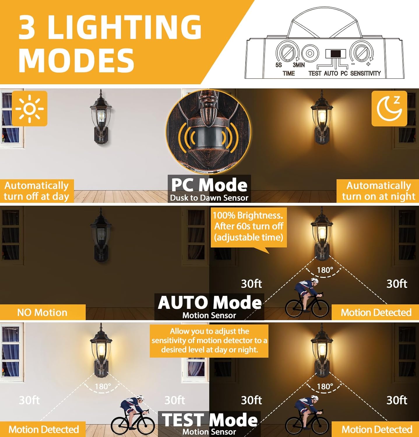 Lamomo Outdoor Wall Sconce, 2 Pack Dusk to Dawn Motion Sensor Light Fixtures, Exterior Aluminum Waterproof Porch Lights for Patio Front Door Garage