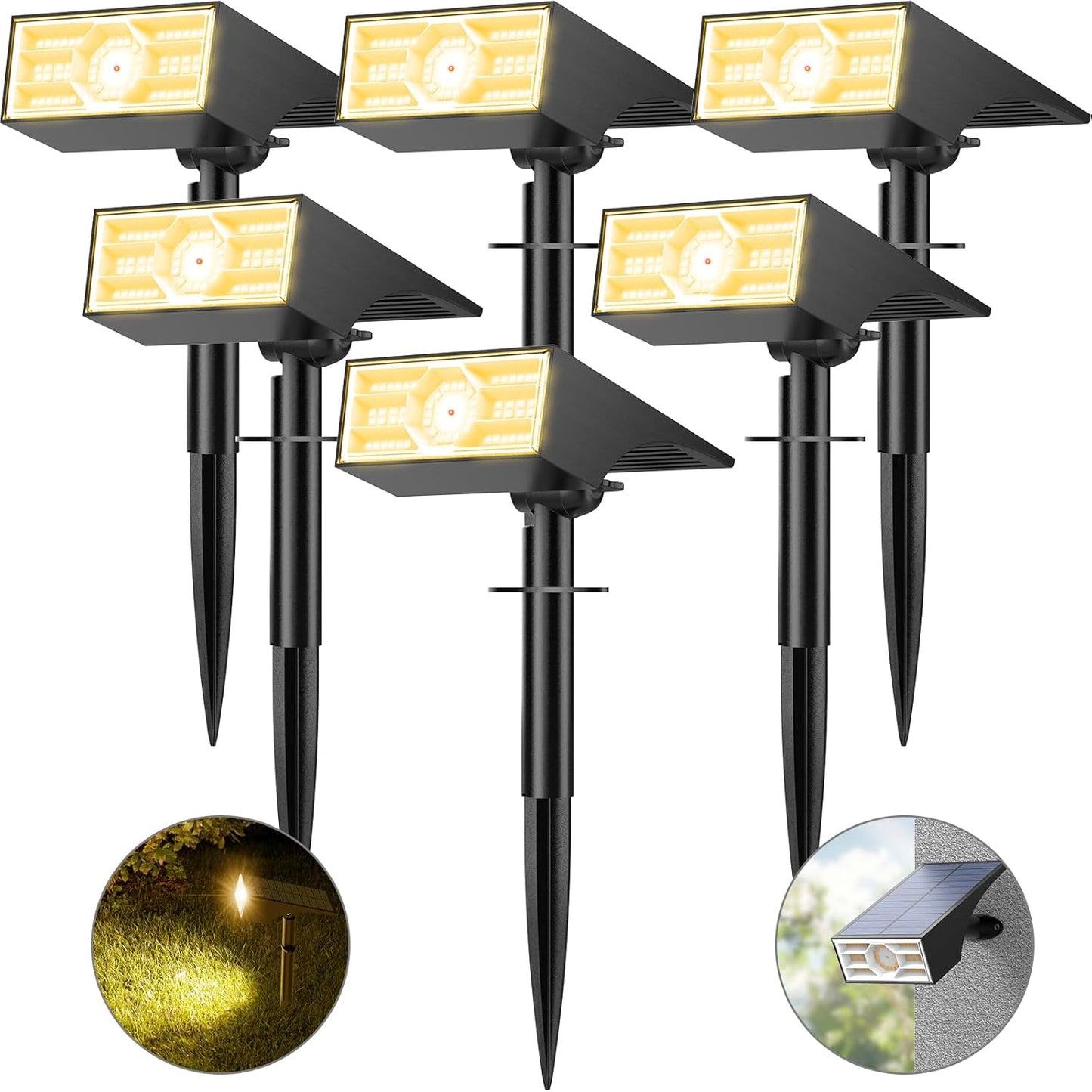 Solar Spot Lights Outdoor, 6 Pack Outdoor Solar Lights for Yard Waterproof, 4 Lighting Modes Solar Landscape Spotlights, Auto On/Off Solar Powered Flood Lights Garden Pathway (Warm White)