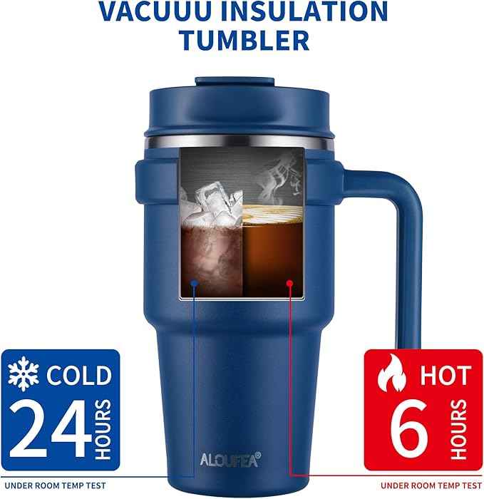 20 oz Insulated Coffee Mug Tumbler with Handle, Stainless Steel Travel Mug Tumbler with Lid and Straw,Double Wall Vacuum Leak Proof Ice Coffee Thermal Cup, Navy/Indigo Black