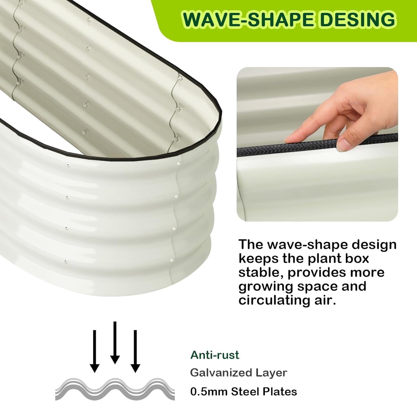 2 Pcs 4.5x2x2ft Oval Raised Garden Bed, Galvanized Raised Beds,Open-Ended Base Metal Raised Planter Beds,Garden Bed Outdoor,Planter Raised Boxes for Vegetables, Flowers,Tool-Free Asse,White