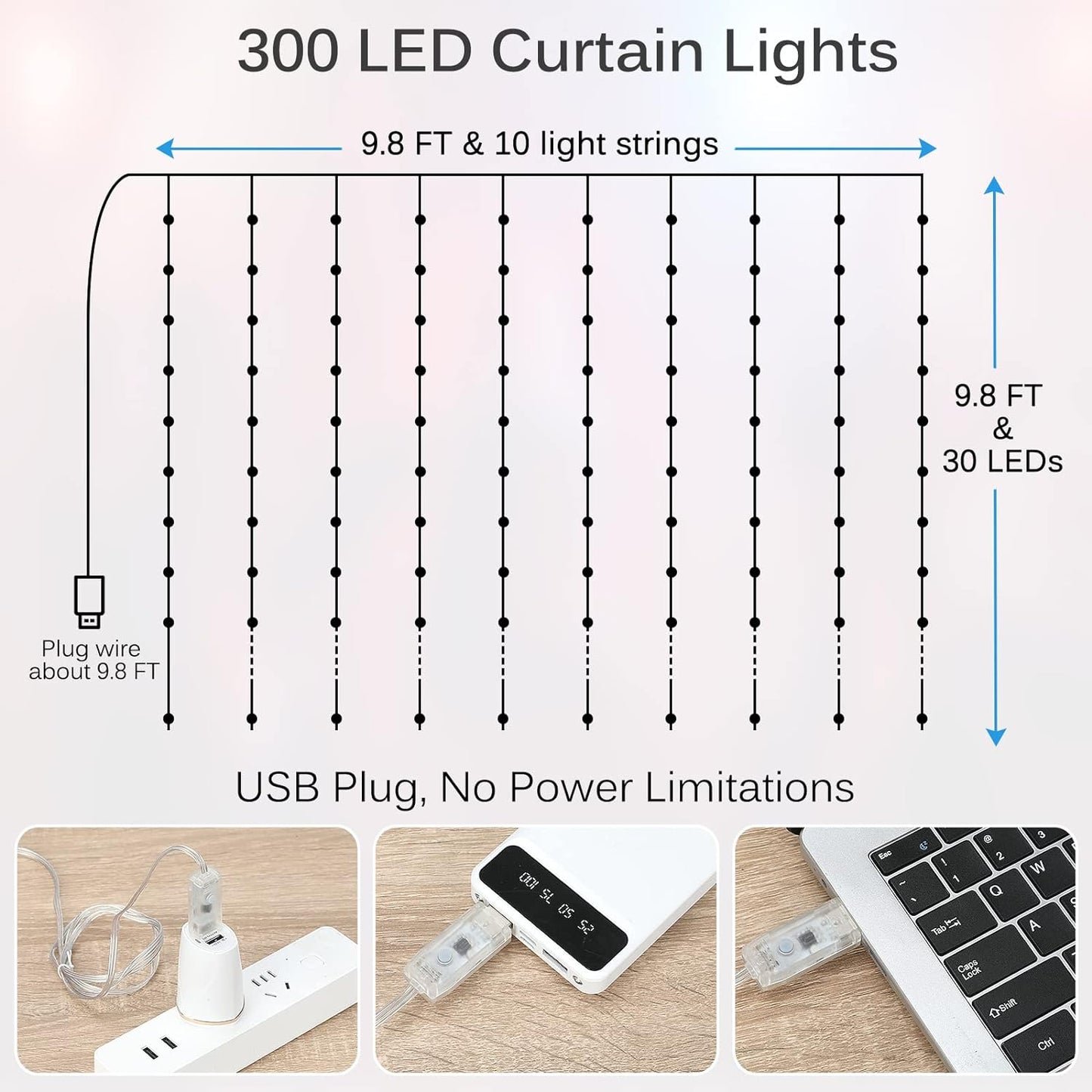 LED Curtain Lights, 9.8ft x 9.8ft 300 LED Color Changing String Fairy Lights Curtain Smart APP Control, Music & Voice Sync for Bedroom Wall Backdrop Indoor Outdoor Christmas Decorations