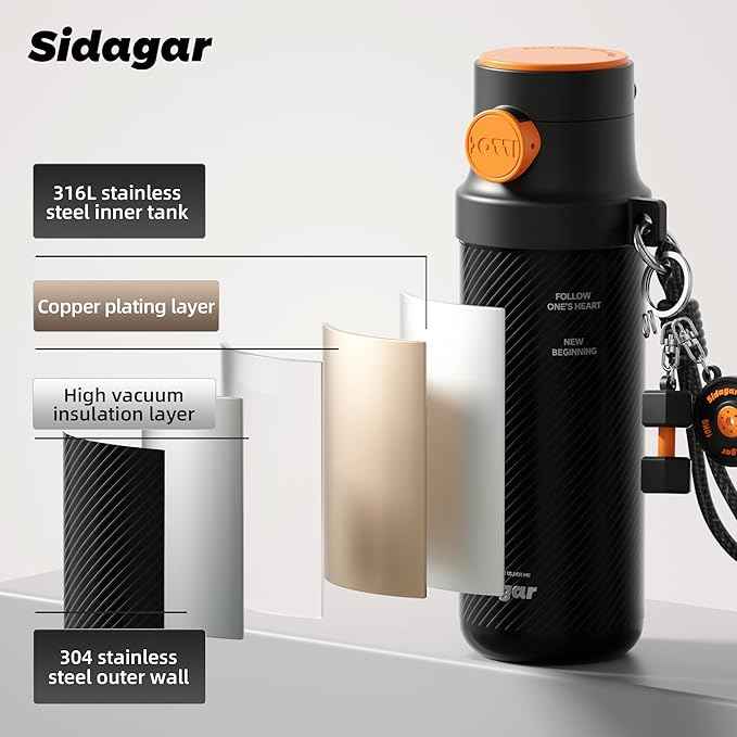 18 oz Insulated Water Bottle, Stainless Steel Travel Mug with Lid, Double Wall Vacuum Sports Water Bottle, BPA Free, Leak-Proof, Fits in Car Cup Holder, Great for Men Kid School, Black