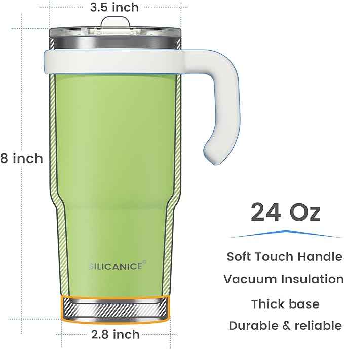 24oz Hygienic Insulated Tumbler with Handle —100% Leakproof Lid with Removable Spout & Straw, Reinforced Vacuum-Protection Base, Cup Holder Friendly, for Travel,Office & School-Key Lime