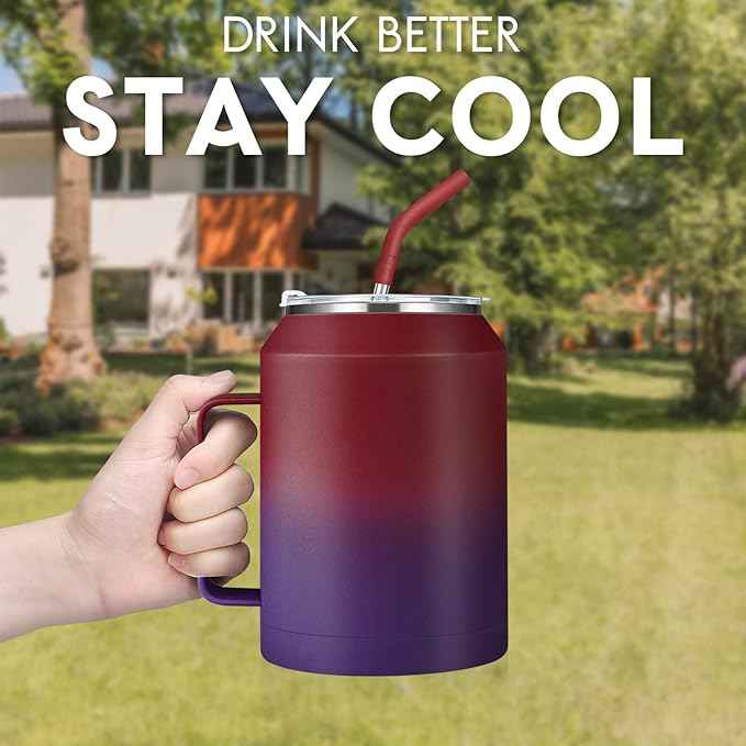 Zenbo 50 oz Mug Tumbler – Stainless Steel Vacuum Insulated Mug with Handle,Lid and Straw,Keeps Drinks Cold up to 36 Hours – Sweat-Proof Body, Dishwasher Safe