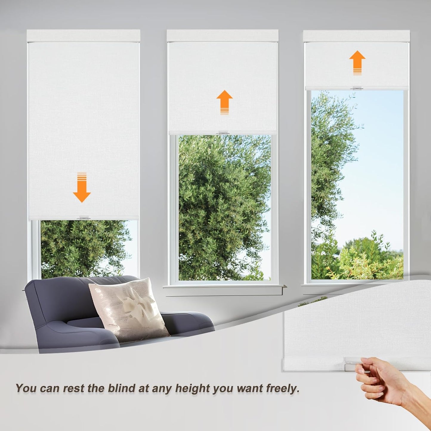 Persilux Blackout Roller Shades & Blinds Windows Shades Free-Stop Blackout Blinds with Jacquard Fabric,Cordless Blinds Pull Down Shades for Home, Easy to Install for Door/Office, White(45" W x 84" H)