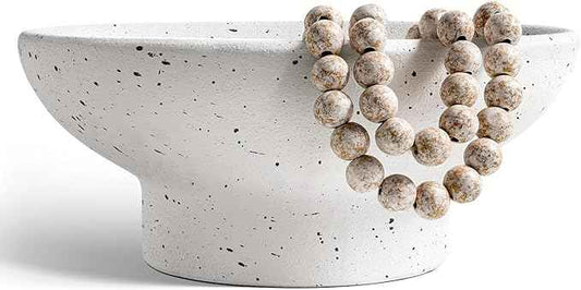 LE TAUCI 10" Ceramic Decorative Bowl, Key Bowl for Entryway, Handcrafted Sturdy Pedestal Bowl, Modern Farmhouse Fruit Bowl for Kitchen Counter, Centerpiece, Speckled White