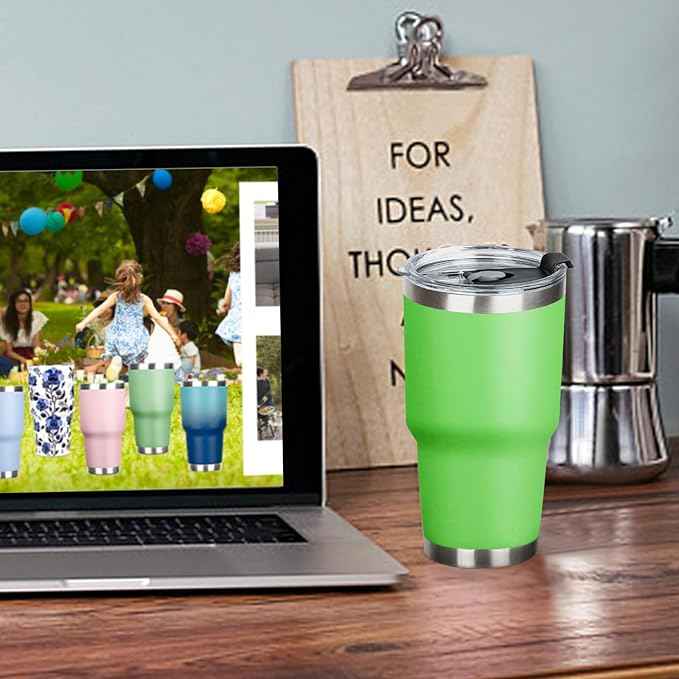 30 oz Tumbler with Lids and Straws Double Wall Vacuum Insulated Tumbler Cup,Stainless Steel Leak-proof Thermal Tumbler Travel Coffee Mug for Cold and Hot Drinks,Avocado Green