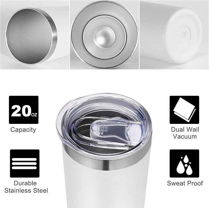 VEGOND Stainless Steel Skinny Tumbler, 20 oz Vacuum Insulated Tumbler with Lid and Straw, Double Wall Coffee Cup, Travel Mug for Cold Hot Drinks, White 1 Pack