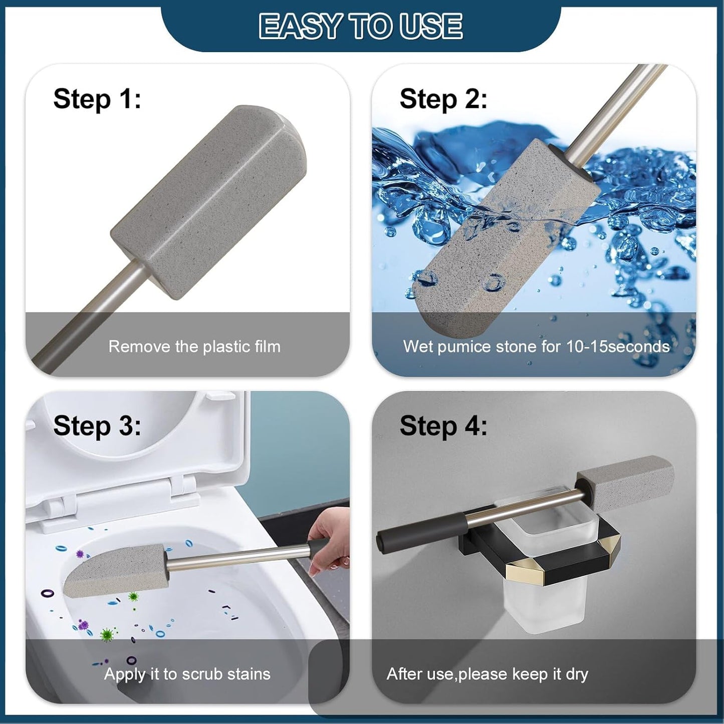 2 Pack Pumice Stone for Toilet Cleaning,16.14In Extra Long Handle Toilet Pumice Stone Toilet Bowl Cleaner Brush Toilet Scrubber for Toilets Bathtubs Grills Sinks