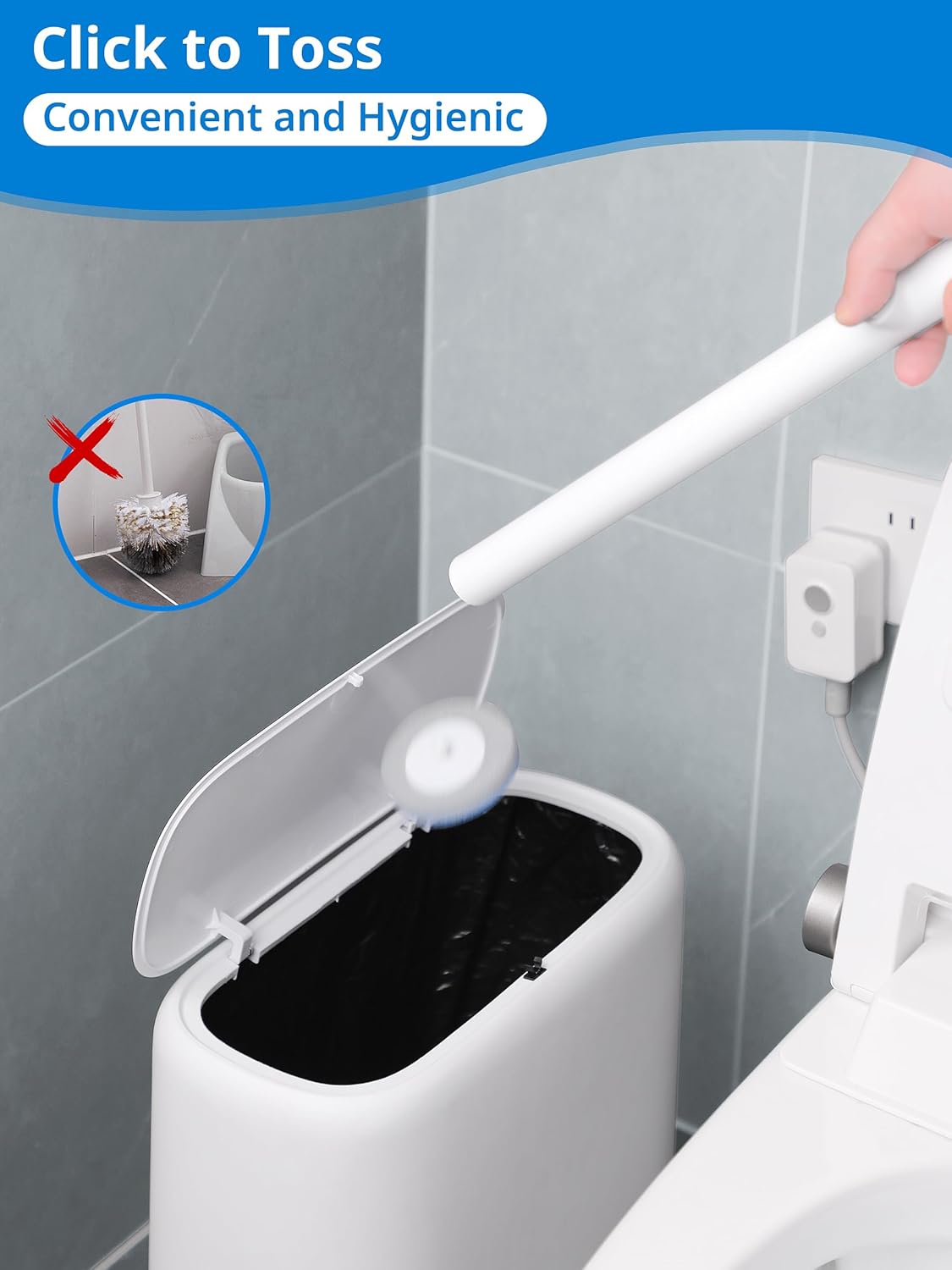 Disposable Toilet Cleaner Wand and Holder Set, Wall Mounted Toilet Bowl Brush Kit with 12 Refill Heads, Hygienic Toilet Cleaning System for Bathroom and RV