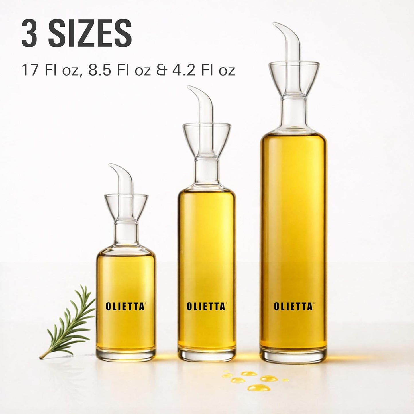 Olietta Olive Oil Dispenser Bottle Borosilicate Glass - Non Drip Oil Dispenser for Kitchen, Leak Proof Vinegar Drizzler Cruet, Easy Clean, 17 Ounces, Modern