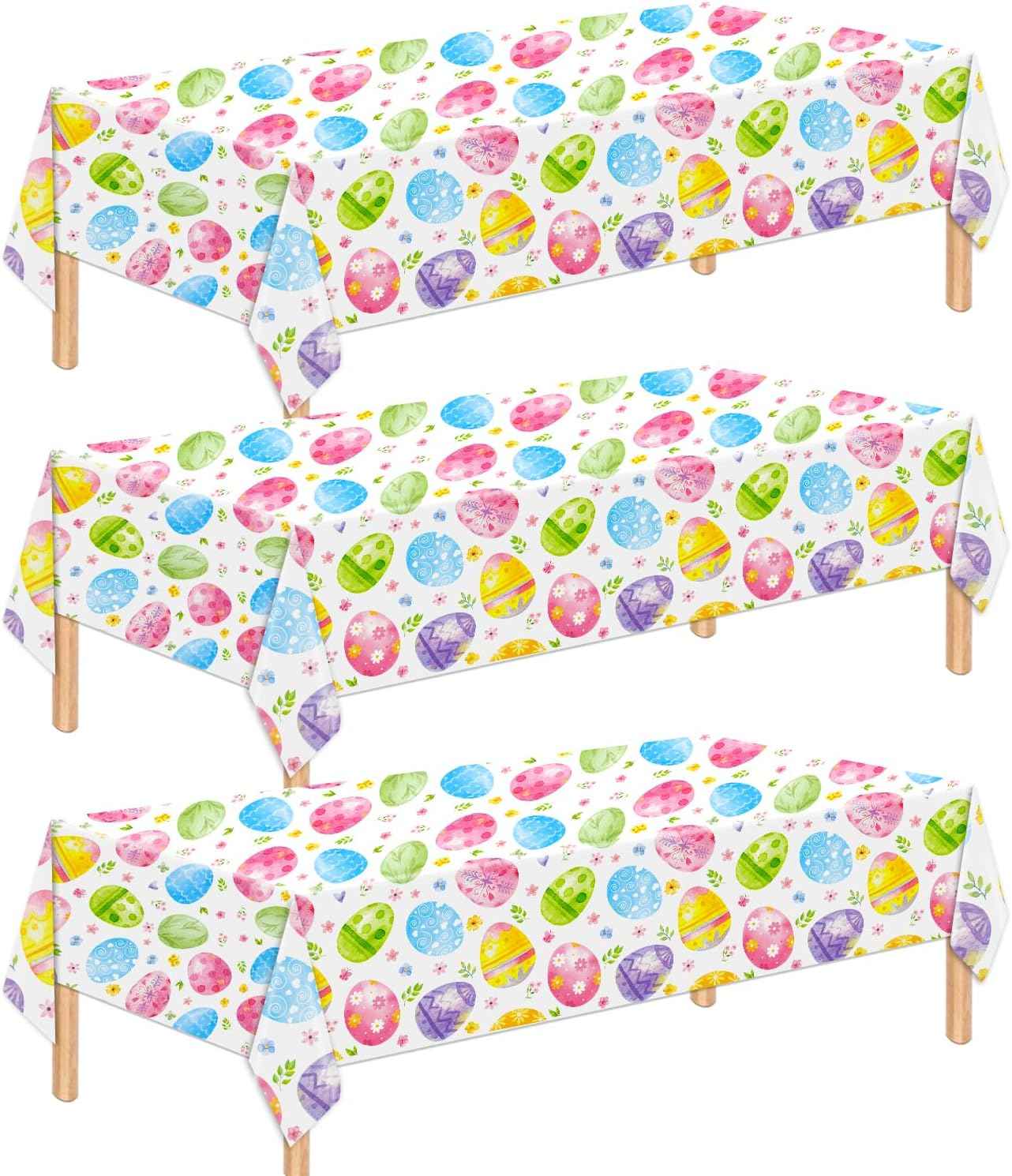 3 Pcs Easter Tablecloth - Colorful Eggs Plastic Table Cloth, 54 x 108 Inch Disposable Spring Easter Egg Rectangle Table Cover for Indoor or Outdoor Tables Decorations Spring Easters Party Supplies