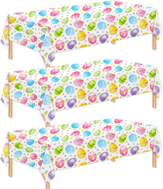 3 Pcs Easter Tablecloth - Colorful Eggs Plastic Table Cloth, 54 x 108 Inch Disposable Spring Easter Egg Rectangle Table Cover for Indoor or Outdoor Tables Decorations Spring Easters Party Supplies