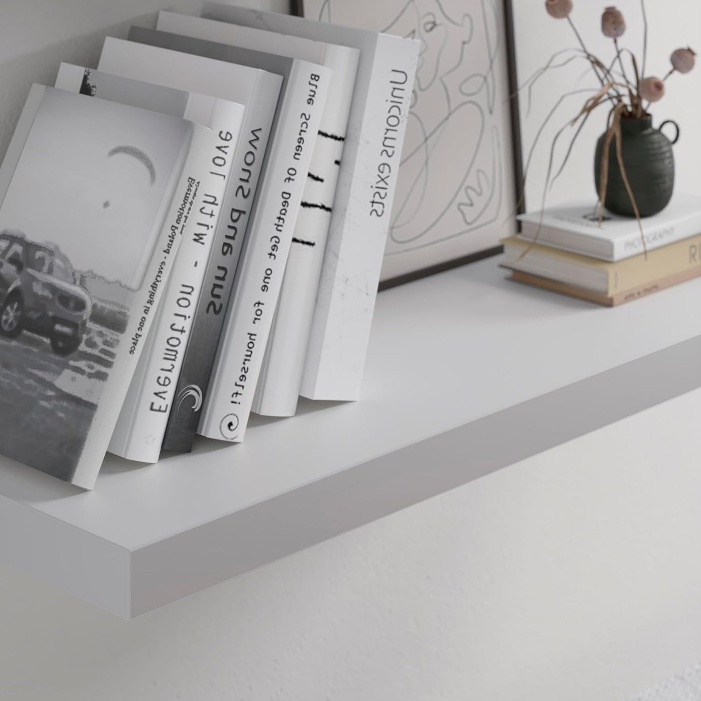 Floating Shelf, Set of 2 Wall Shelf, 36 in W x 12.75 in D x 2 in H Wooden Floating Wall Shelf with Invisible Brackets for Living Room/Bedroom/Bathroom/Kitchen Storage and Decor, White