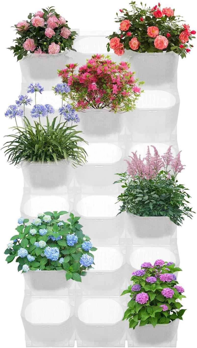 2 PCS Self-Watering Wall Planter, Wall-Mounted Vertical Garden Planter with 36 Pots for Indoor Outdoor Flowers Vegetables Herbs (White)