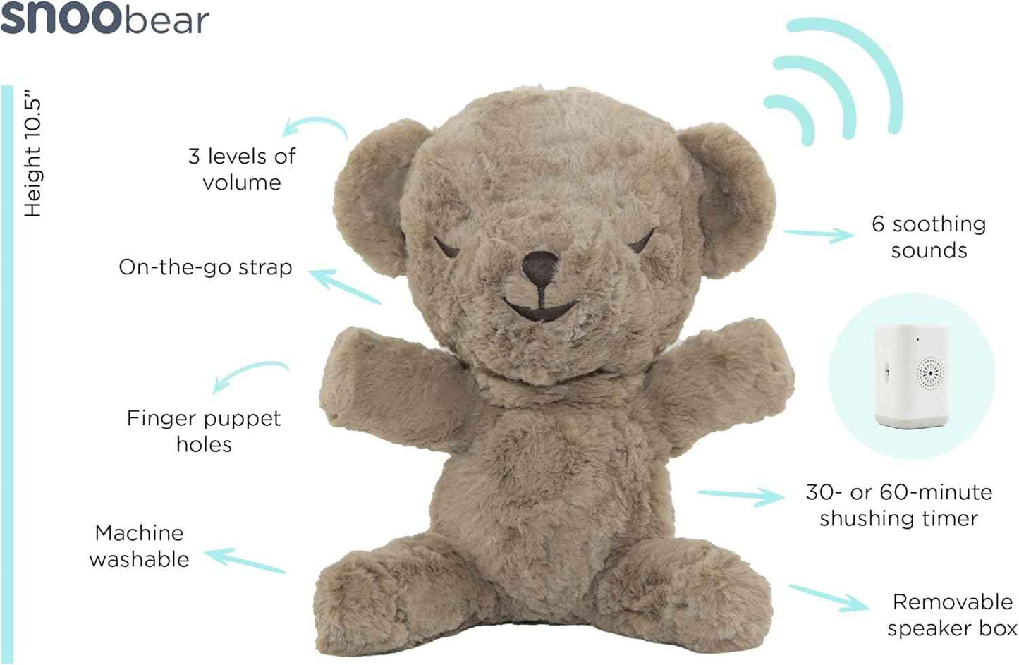 SNOObear White Noise Machine - Cry-Activated Plush Baby Sleep Soother - Cocoa Plush