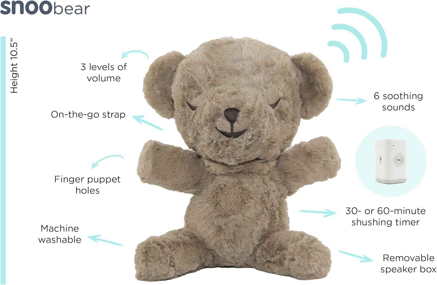 SNOObear White Noise Machine - Cry-Activated Plush Baby Sleep Soother - Cocoa Plush