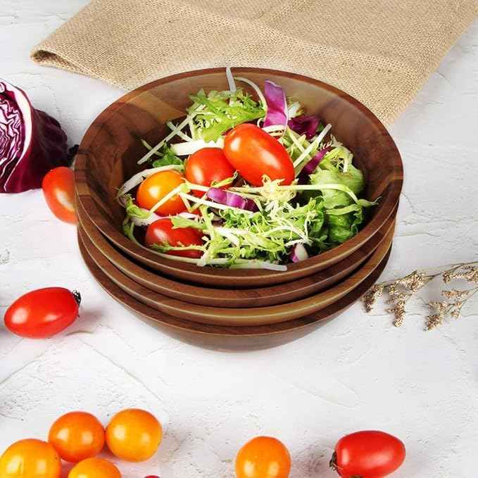 AIDEA Acacia Wooden Serving Bowls, 7 Inch Set of 4 for Salad, Soup, Noodle and More