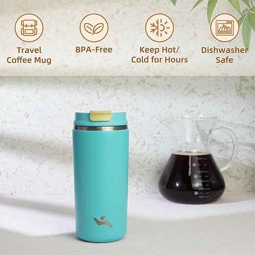 Konokyo Tumbler with Lid, 12 oz Travel Coffee Mug Double Wall Vacuum Stainless Steel Thermal Metal Cup Insulated Water Bottle,Ice Blue