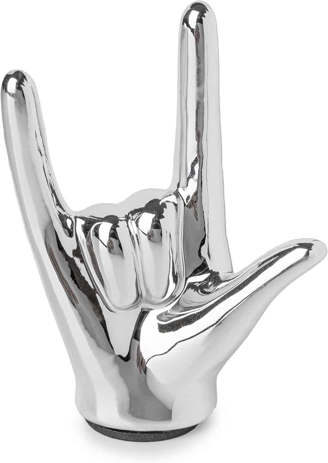 Tiny I Love You Hand Statue Gold Decor, Tiny Rock and Roll Hand Sign Desk Statue, Gold Gesture Statues and Sculptures, Ceramic Gesture Hand Sculpture Finger Statues Classic Home Decor (Silver)