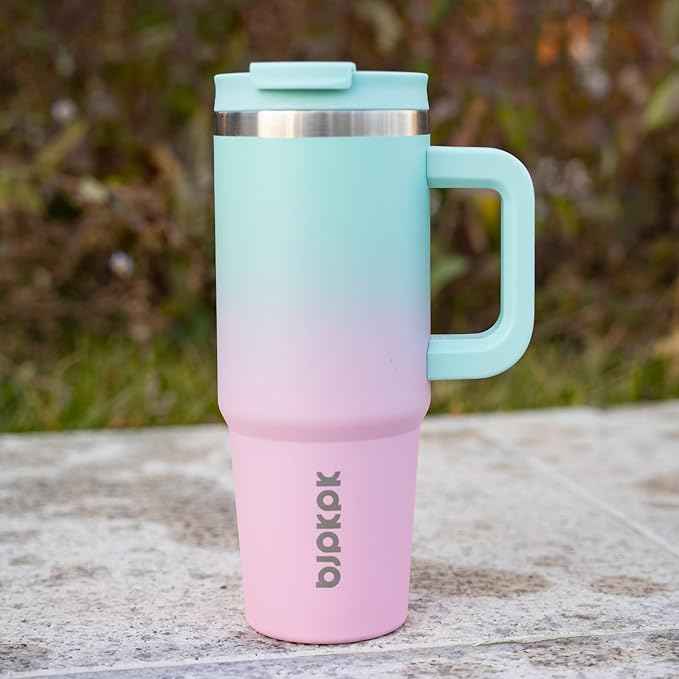 BJPKPK 30 oz Stainless Steel Tumbler With Handle Insulated Tumblers With 2 Straw Travel Coffee Mug With Lid,Bubble Gum