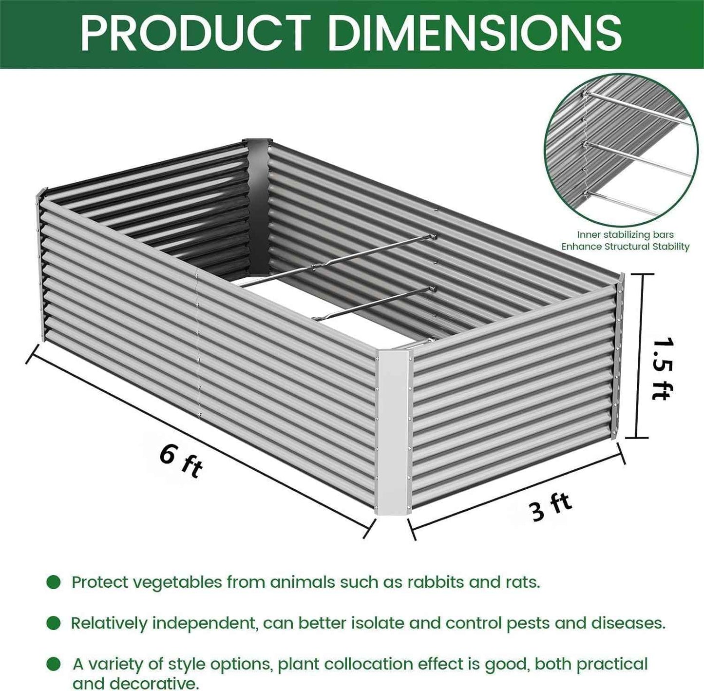 2pcs Tall Galvanized Raised Garden Bed Outdoor,Steel Garden Bed for Vegetables,Above Ground Garden Box for Flower,Metal Raised Beds for Gardening - 6x3ft