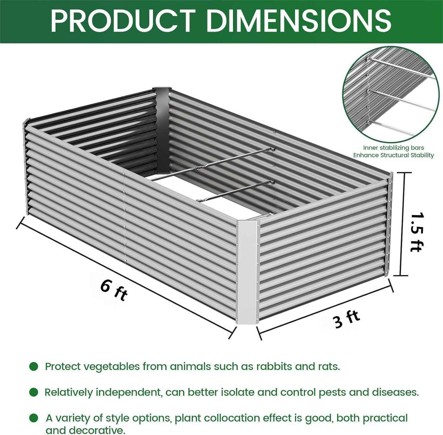2pcs Tall Galvanized Raised Garden Bed Outdoor,Steel Garden Bed for Vegetables,Above Ground Garden Box for Flower,Metal Raised Beds for Gardening - 6x3ft